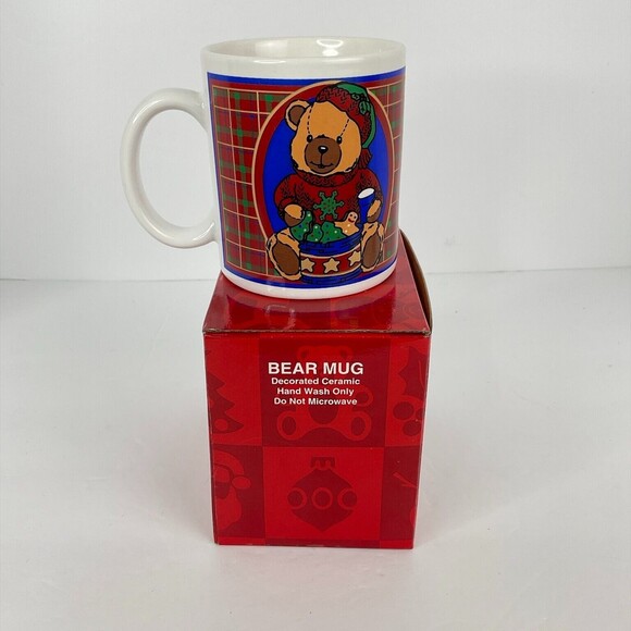 Vintage Christmas Bear Coffee Cocoa Mug 1995 Foley’s Ceramic Holiday New In Box - Picture 7 of 8